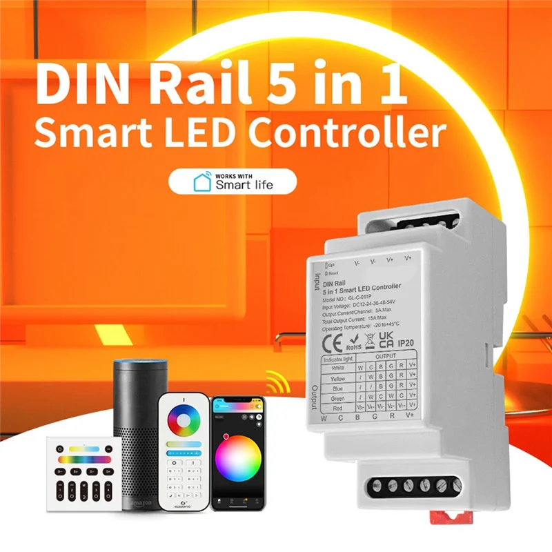 LICE-DIN Rail 5 In1 Controller LED intelligente RGB RGBW CCT 2.4G Dimmer per strisce luminose Zigbee3.0