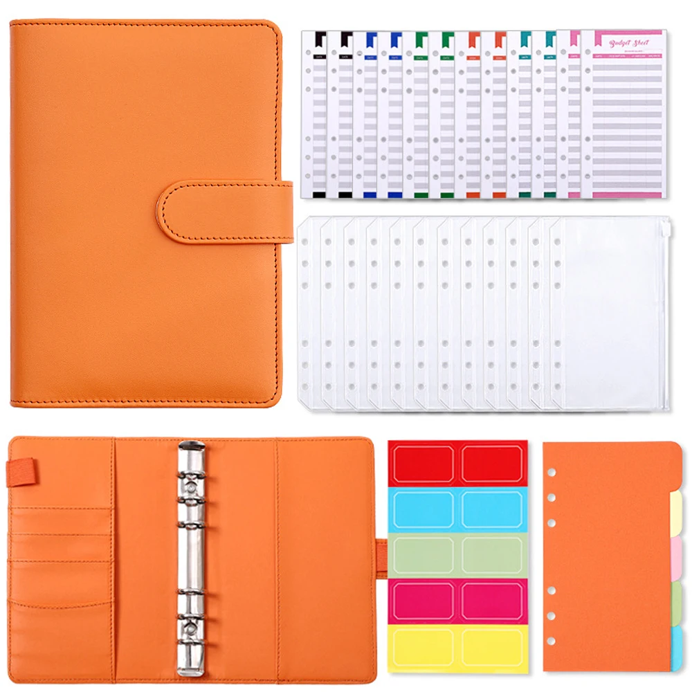 

Envelope A6 Budget Binder Soft Tear Resistant Cash Budget Binder,PU Leather Translucent Binder Bag Waterproof Portable for Cards