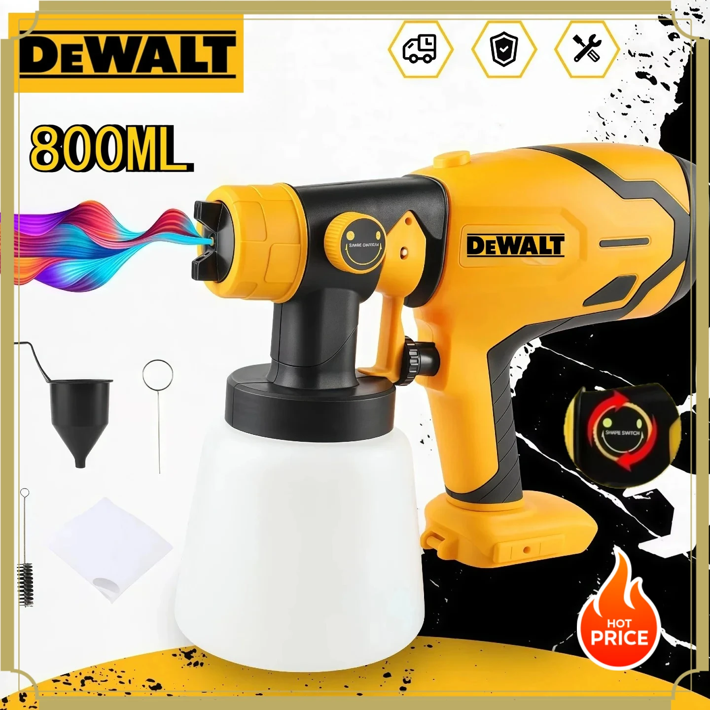 

Беспроводной электрический распылитель краски DEWALT 800 мл HVLP, портативный, для покраски автомобилей, мебели и стальных поверхностей.