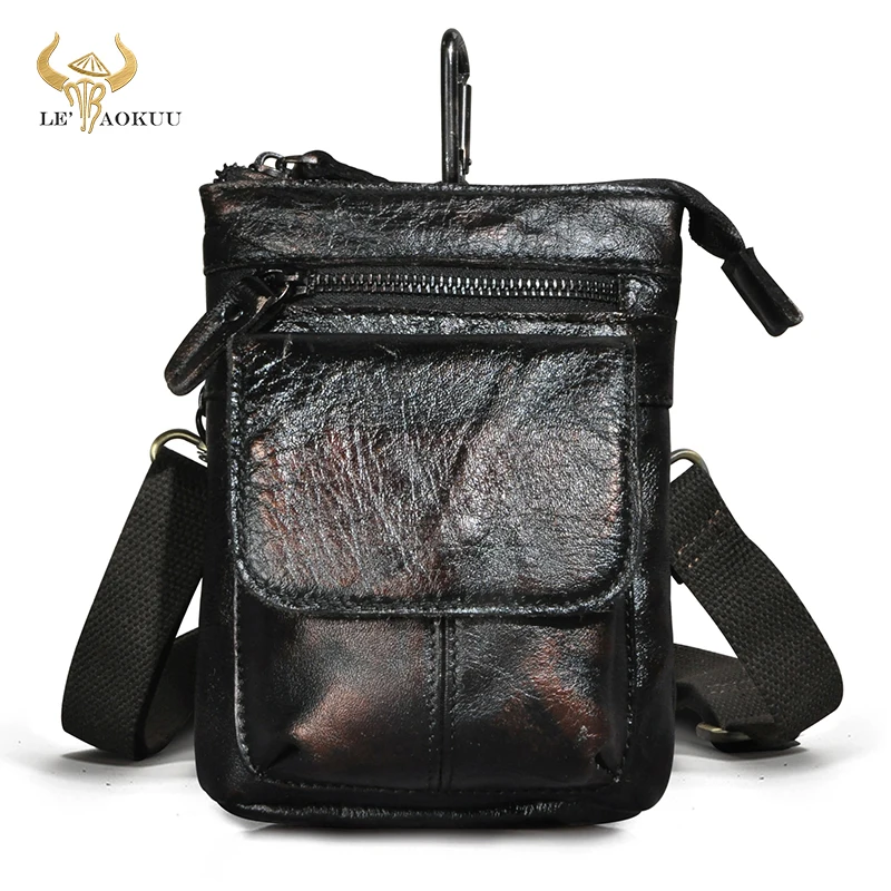 

Soft Real Leather Male Travel Design Coffee Mini Shoulder Messenger bag Retro Belt Waist bag Pack Small Pouch Men 611-18