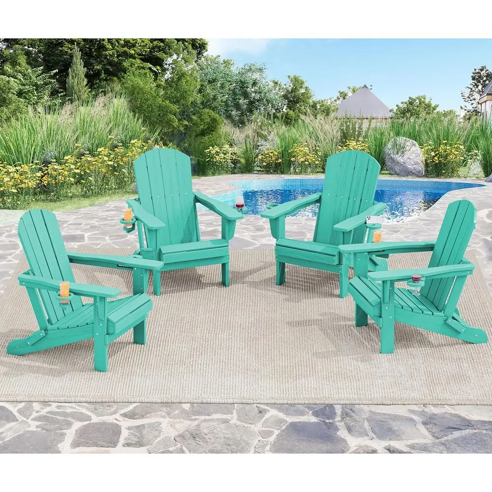 

Set of 4 Weather-Resistant HDPE Adirondack Chairs with Cup Holders - Aruba Style