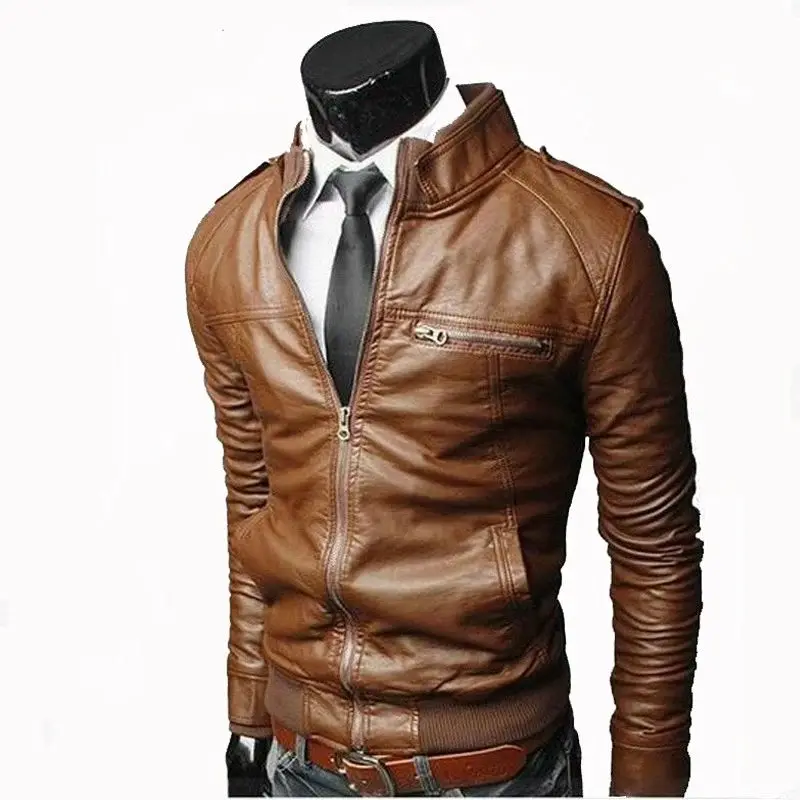 

Men's Faux Leather Jaet 2023 Zipper Stand Collar Long Coat Youthful Vitali Sle Fake Leather Biker Jaet