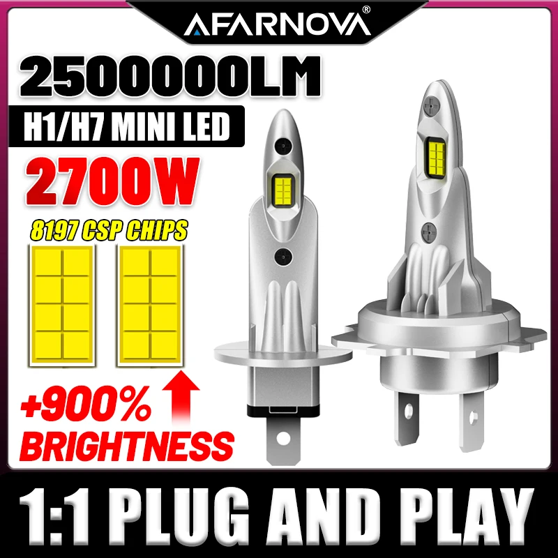 

2PCS Mini LED H7 Lamp Canbus H1 LED Car Light 2500000LM 2700W 8197 CSP Chip 6500K 1:1 Mini Fanless 12V 24V H7 H1 Headlights
