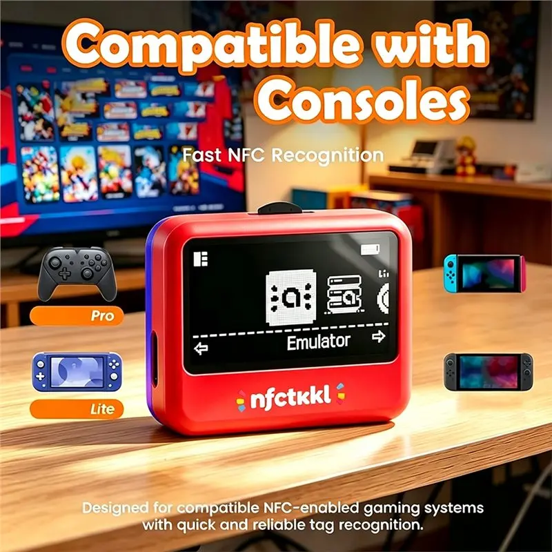 DTB7 Smart Amiibo Emulator for Switch Switch2, 1.6 Inch OLED Display with Type-C Charging, 150mAh Battery, Multilingual Support