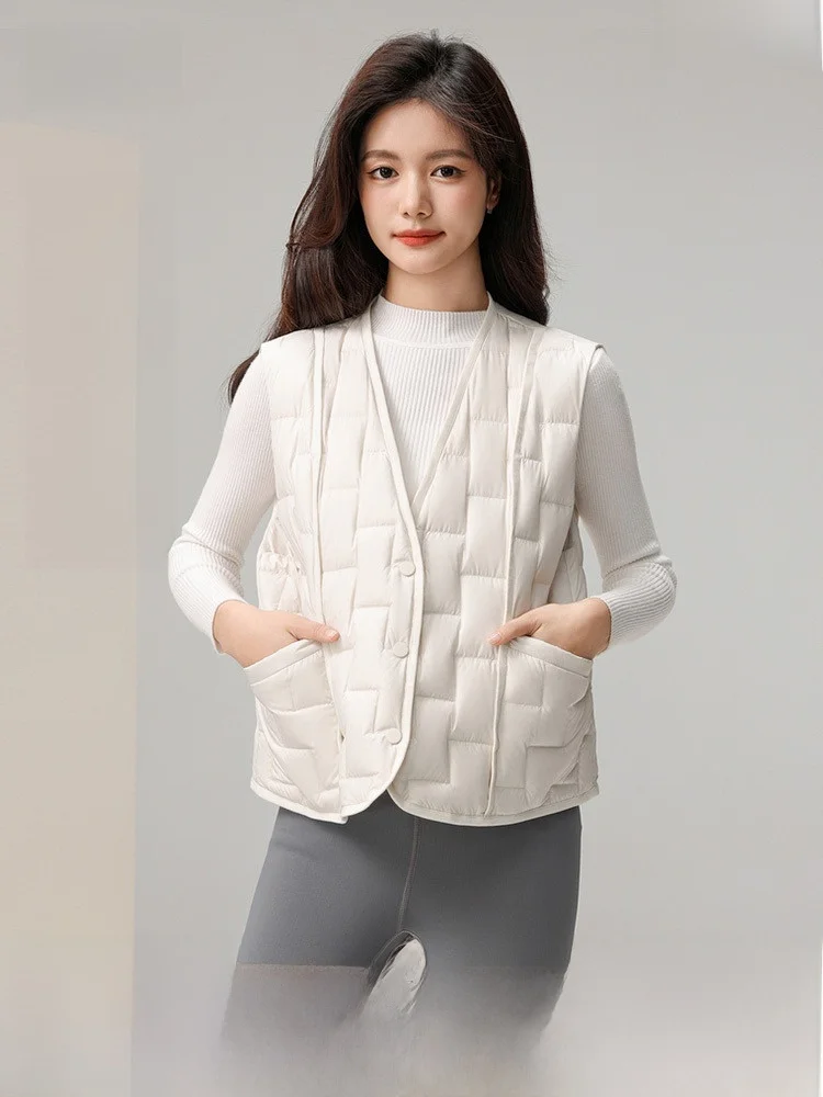 

Женский укороченный пуховый жилет Snow Flng 2026 для весны и осени, с V-образным вырезом, повседневный, домашний, мягкий, вязаный, для прогулок и отдыха