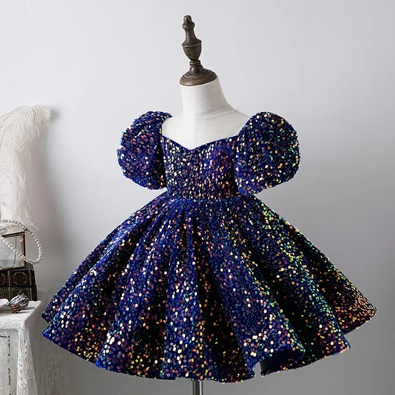 Christmas Day Girls Prom Dresses Elegant Luxury Sequins Tutu Spanish Princess Dresses Children Birthday New Year Gift 1-15Y