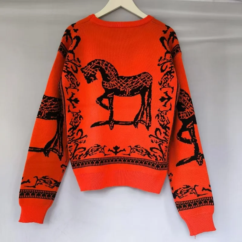 Autumn Winter Rhinestone Horse Pictures Y2K French Style Women\'s Sandros Knitted Sweater Pullover High-end Designer Womenswear