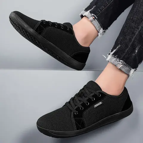 Sapatos masculinos e calçados esportivos dedo do pé largo descalço casual plus size ampla última moda lona preto sapatos de fundo plano
