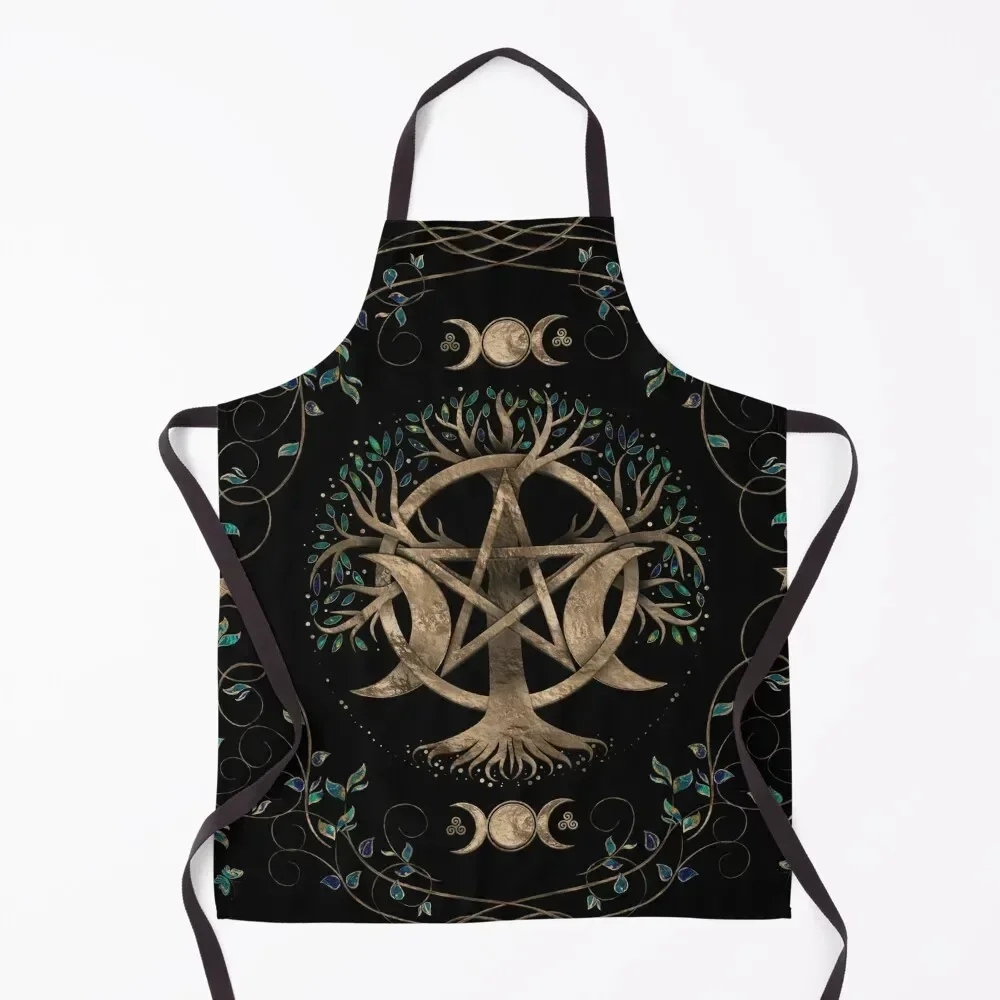 

Tree of Life Pentagram Moon Ornament Apron Kitchen Novel Kitchen Accessories Household Items Useful Men gift For Cooking Apron