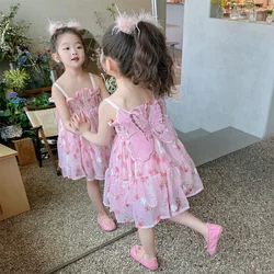 (0-3 years old) Summer Baby Girl Flower Printed Sweet Princess Dress Girl Back Bow Wings Birthday Party Dress