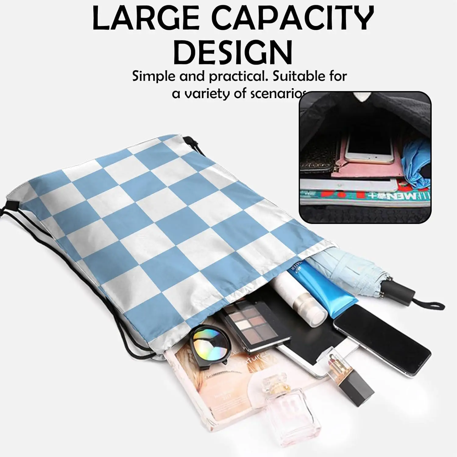 Drawstring Backpack String Sports Bags for Swimming Waterproof Aesthetic Sackpack for Unisex Women Beach