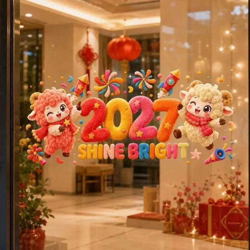 Waterproof 2027 Static Cling Decal DIY Removable Static Goat Year Glass Window Sticker Large Exquisite Two-sided Door Stickers