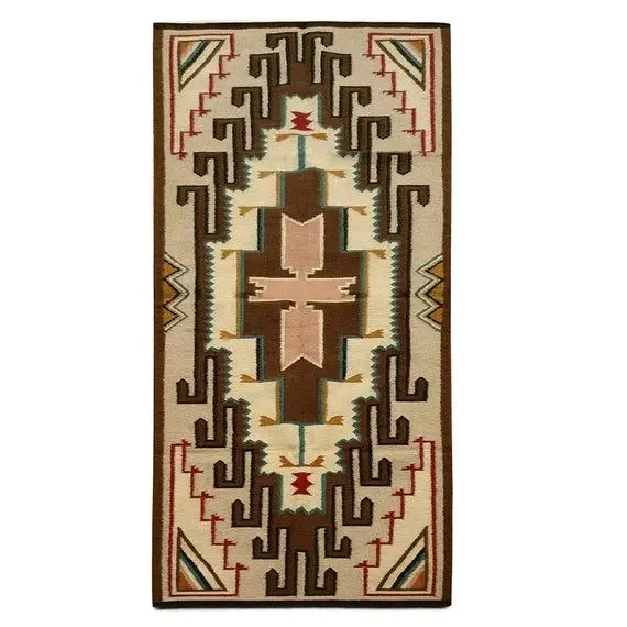 Living Room Rug Southwestern Navajo Aztec Blue Printed Large Rectangular Carpet Non Slip For Coffee Table Sofa Floor Decor
