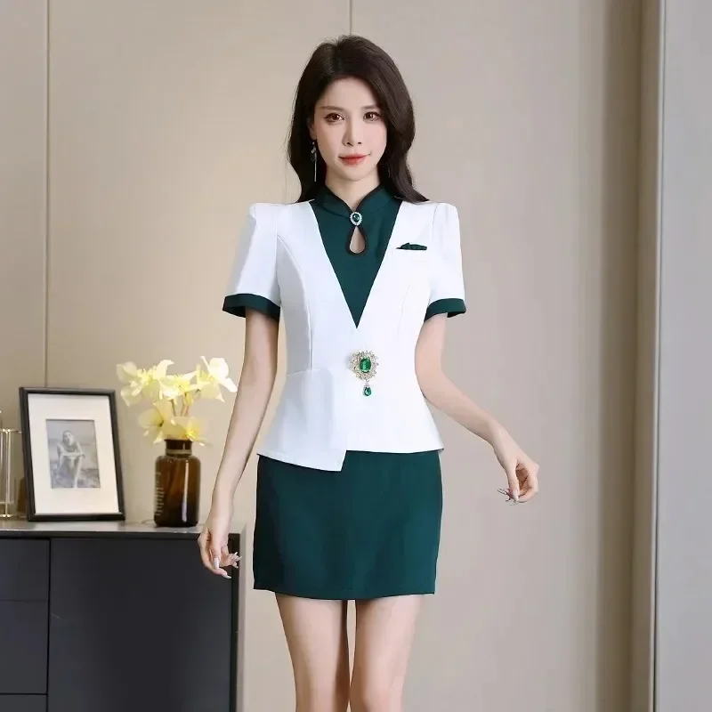 Beauty Salon Spa Hotel Receptionist Uniform for Woman Waiter Clothes Esthetic DeskMassage Nail Beautician Cafe Work Outfit Top
