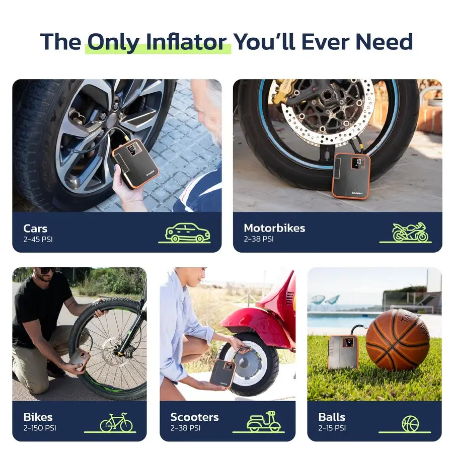 Tire Inflator Portable Air Compressor for Off Roading 150PSI Air Pump for Car Tires with Deflation Button, Auto Stop, and Quick