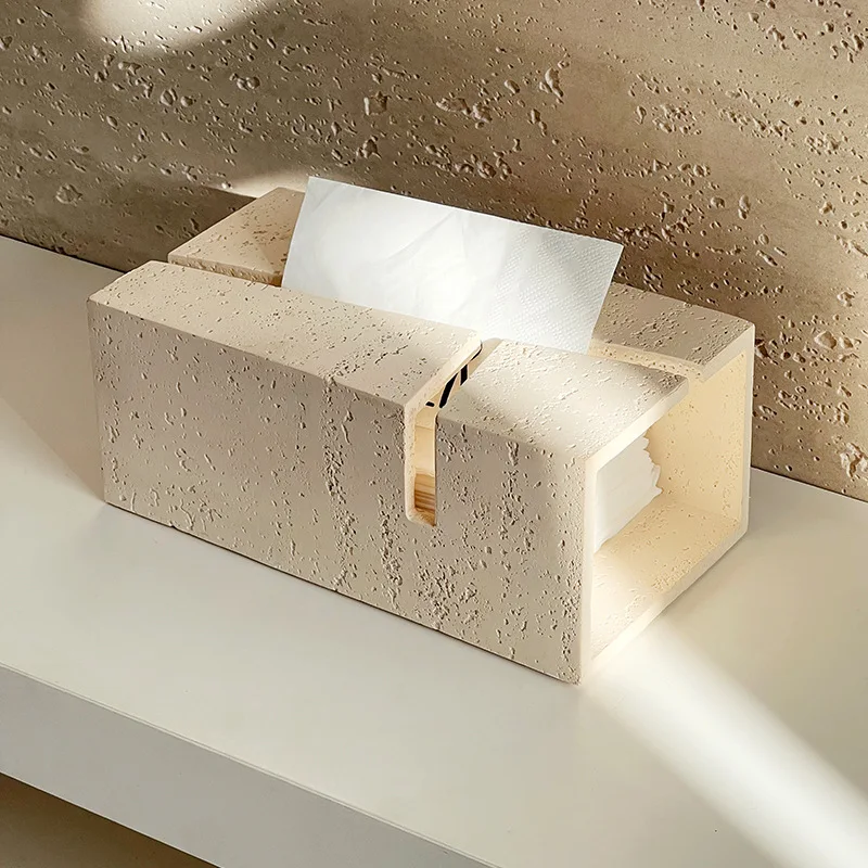 Luxury Geometric Stone Tissue Box Zen Aesthetic Desktop Paper Holder Napkin Holder for Living Room Minimalist Art Home Decor