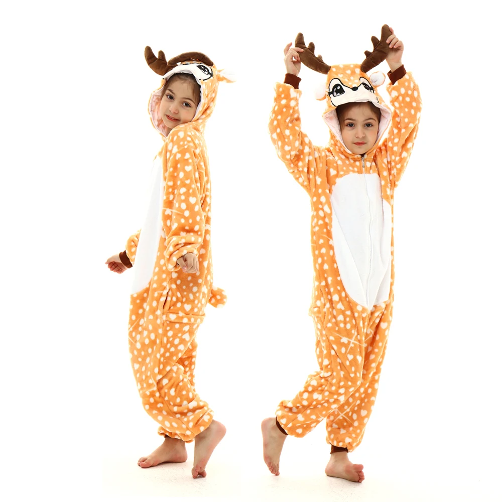 Boys Dinosaur Kigurumi Pajamas Winter Warm Flannel Kids Onesies Pijama Unicorn Kigurumi  Animal Hooded Jumpsuits Fox Sleepwear