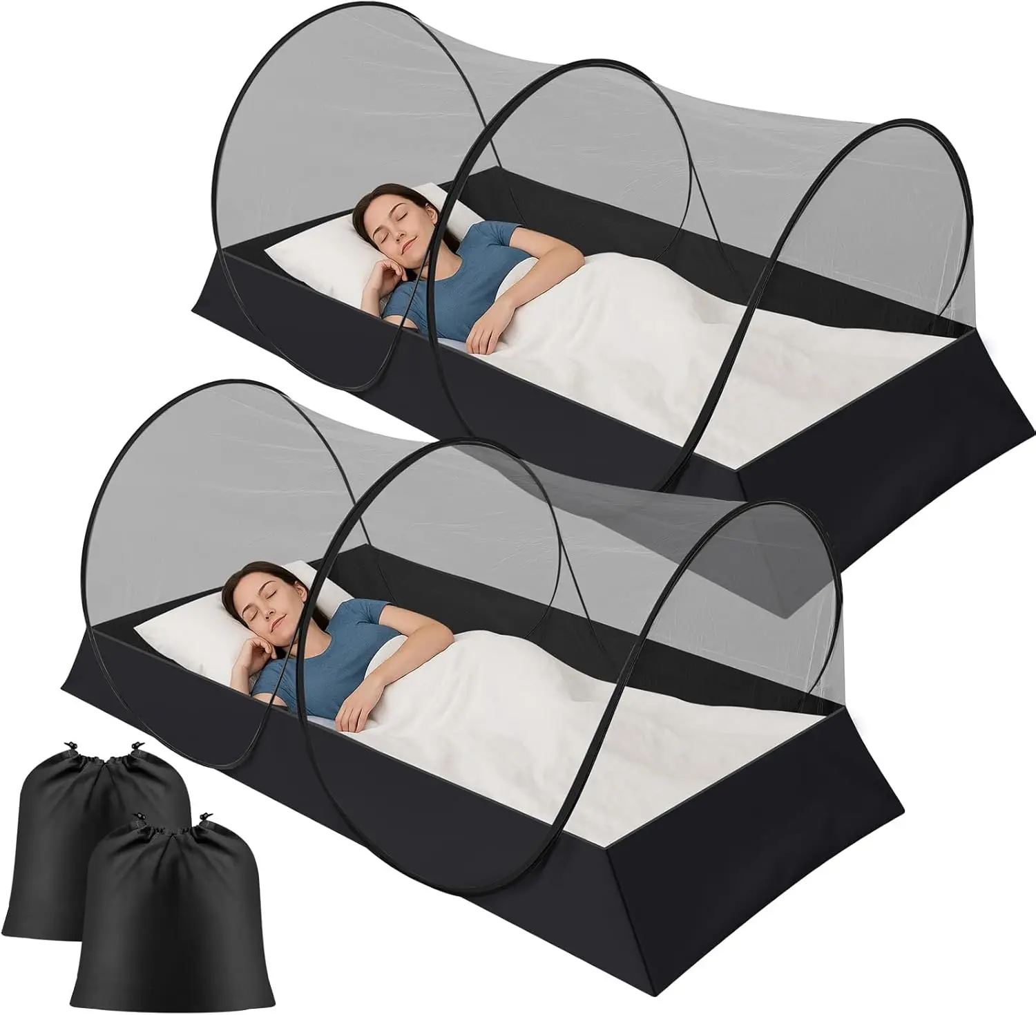 

Pop Up Mosquito Tent for Bed Camping, 2 Pack Large Foldable Bug Net with Zipper, 78x39x28 Inch