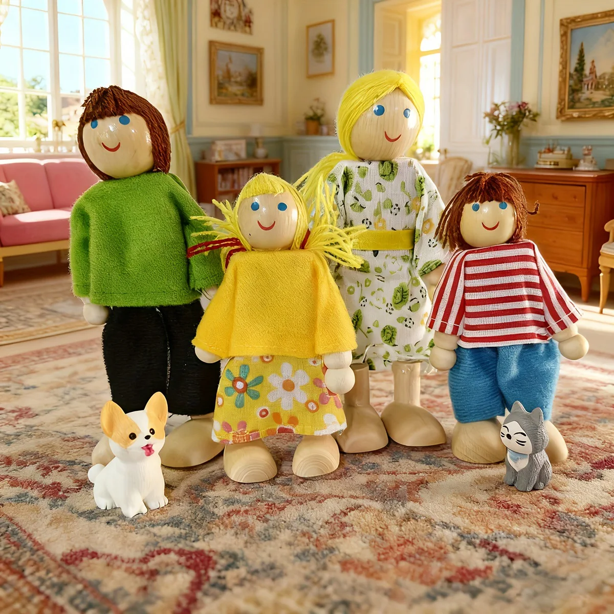 

Family Doll Wooden Furniture Miniature Toy Mini Animal Model Kids Children House Play Toy Boys Girls Gifts