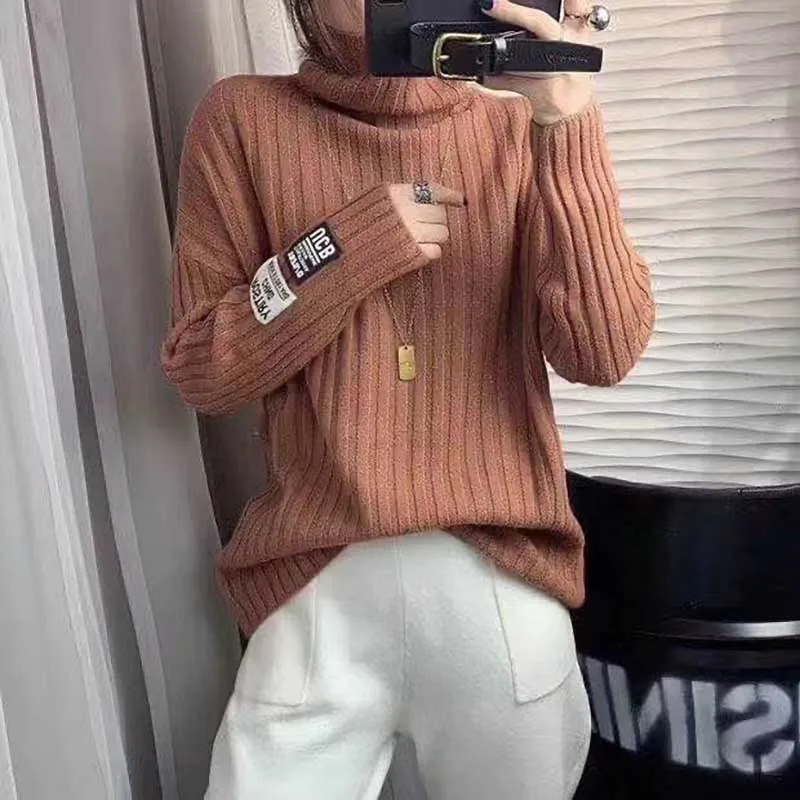 Mode Coltrui Gesplitst Koreaanse Effen Kleur Truien Dames Kleding 2023 Winter Losse Gebreide Casual Pullovers All-Match Tops