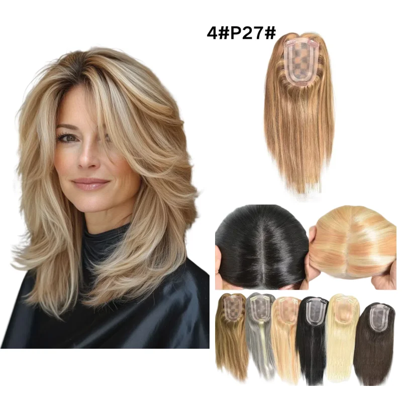 

Mono Base Topper Women Human Hair Hand Tied 4x6inch 12inch Middle Part Jet Black #1B For Thin Hair