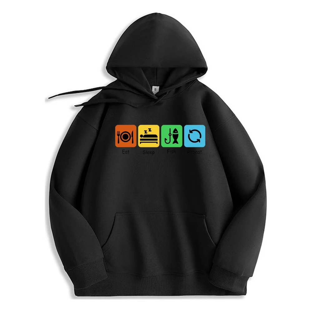 

Eat Sleep Fish Repeat Graphic Hoodie Polyester Fiber Long Sleeve Sweatshirt Luxury Designer Fashion Tops