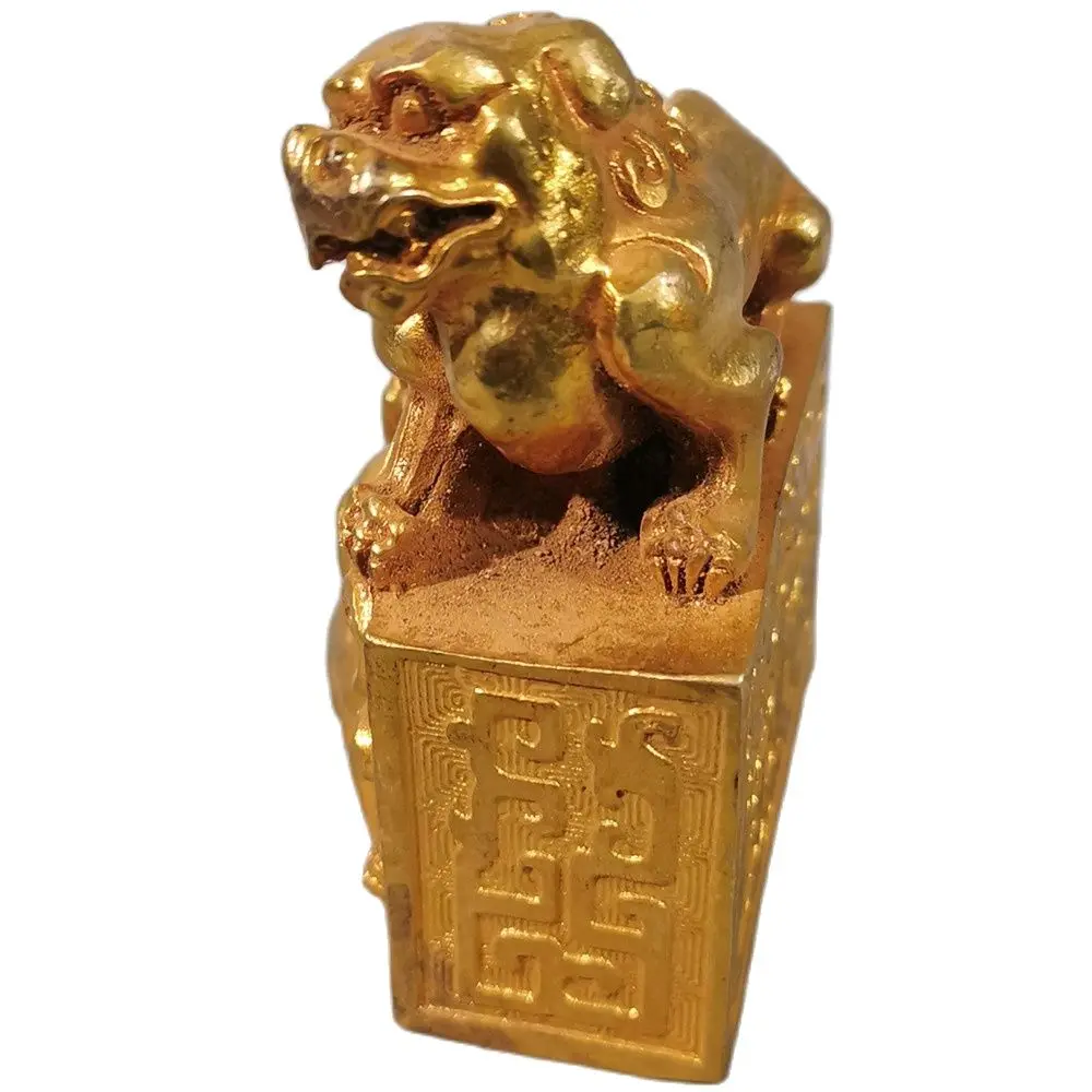 Metal Unicorn Statue Lion Sculpture Seal Chinese Antique Indoor Collection Decoration Figurine Home Tabletop Decoration Accessor