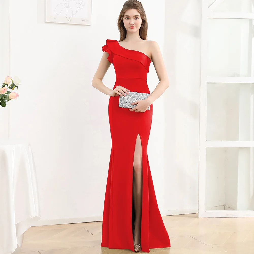 Evening dress skirt female celebrity noble one-shouldered slanted shoulder slim long dress