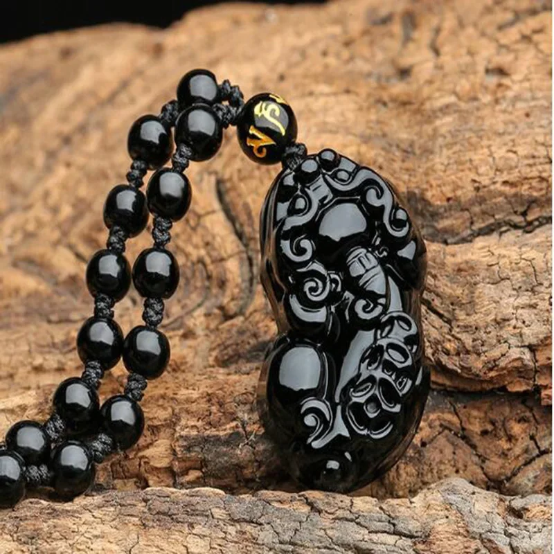 Natural Obsidian Hand carved Pi Xiu Pendant Jewelry Lucky to ward off Evil Auspicious Amulet Pendant Jade Fine Jewelry