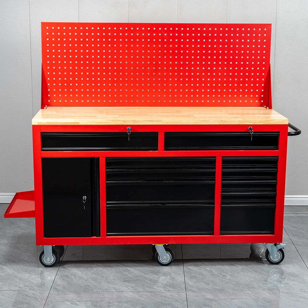 Cheap 11 drawer tool cabinet, garage metal mobile workbench 6 wheel roller tool cart 1 door rolling cabinet