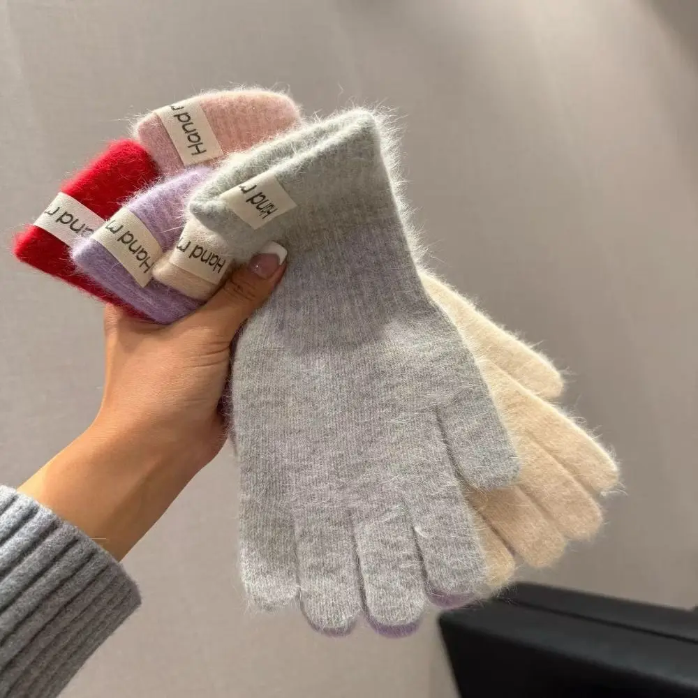 Fashion Warm Flannel Gloves Faux Fur Cold-proof Long Rabbit Fur Gloves Touch-screen Candy Colored Full Finger Mittens Skiing