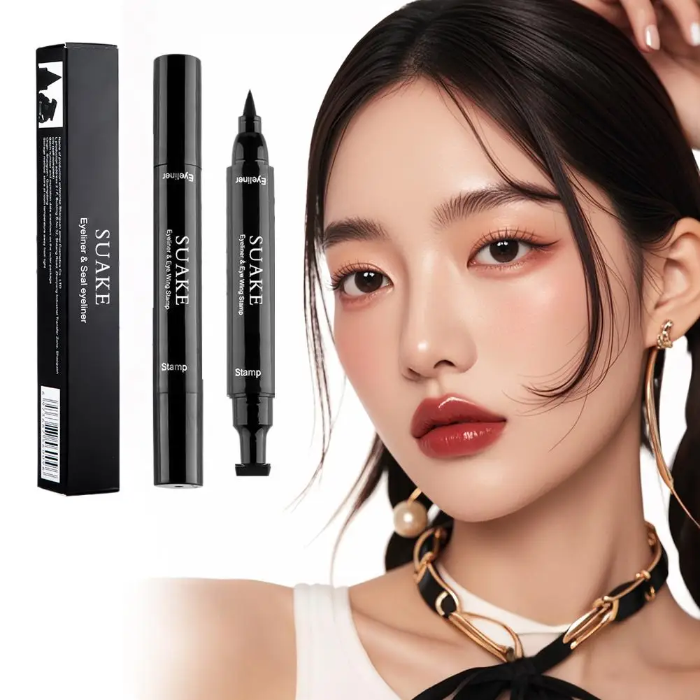 Dreieckiger Eyeliner-Stempel, flüssiger Eyeliner-Stift mit zwei Enden, wasserdicht, schnell trocknend, nicht verschmierend, einfach zu verwendendes Make-up-Werkzeug, kosmetisches Make-up