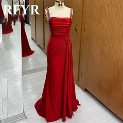 RFYR Simple Red Party Dress Mermaid Sexy Night Dresses with Pleats Satin Spaghetti Strap Celebrity Dresses vestidos de fiesta