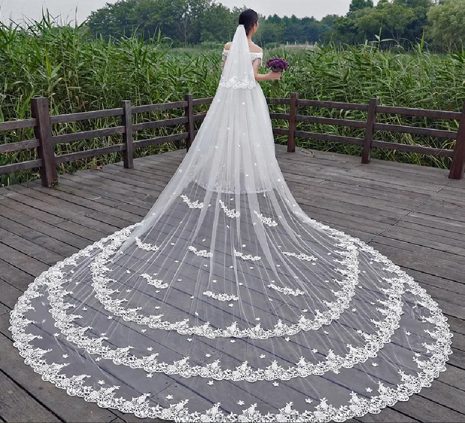 

New White Water Soluble Lace Veil 3D Flower Bridal Headdress Church