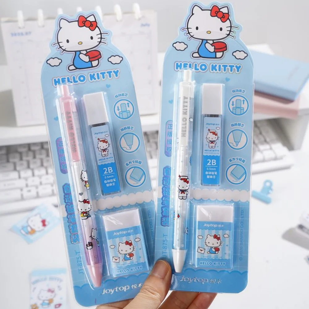 Genuine Sanrio Mechanical Pencil Kit Kawaii Hello Kitty Kuromi Melody Stationery Supplies For Daily Writing Drawing Study Office