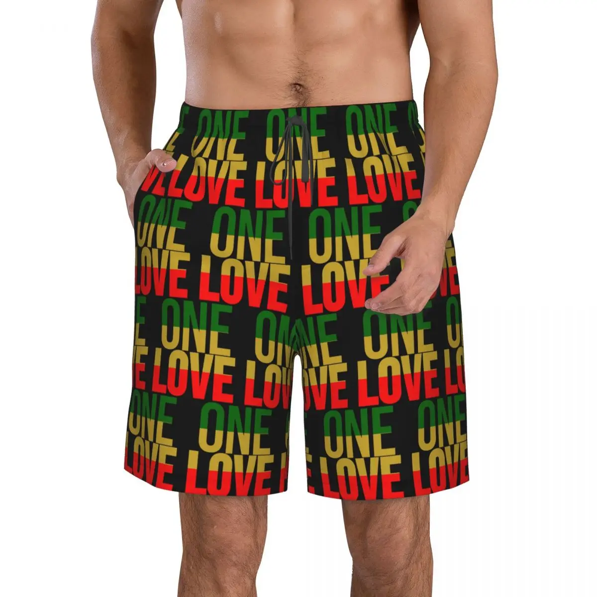 Rasta Colors One Love Trunks Beach Board Shorts Casual Quick Dry Swim Summer Men Pants