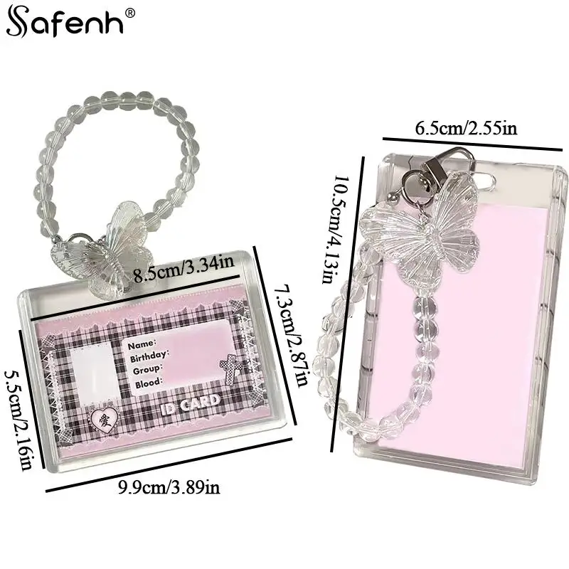 

1pc Crystal Butterfly 3 Inch Acrylic Card Holder Photocards Display Credit ID Bank Card Protective Case Keychain Pendant Fashion