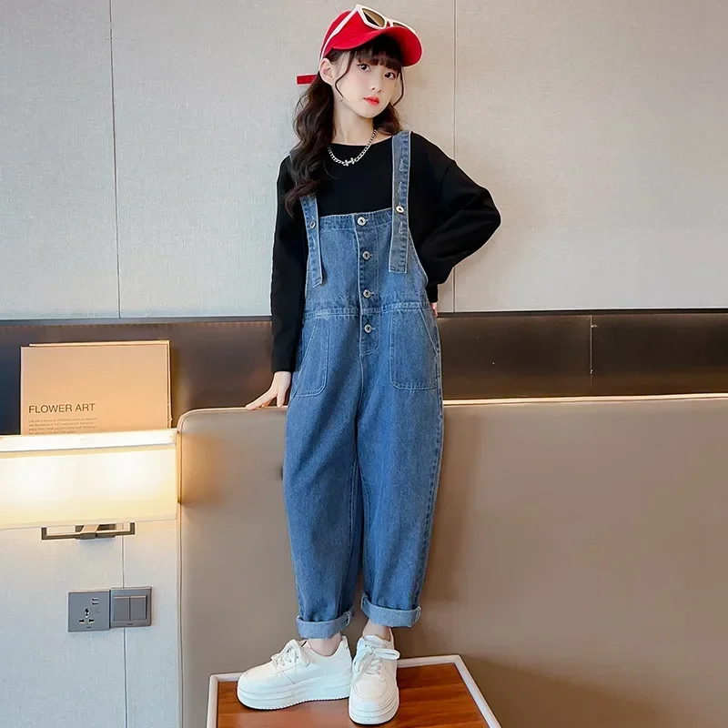 New Kids Denim Overall for Girls Children Autumn Jeans Denim Jumpsuit Girl Overalls 6 8 10 12 14 Spring Jean Jumpsuits for Kids