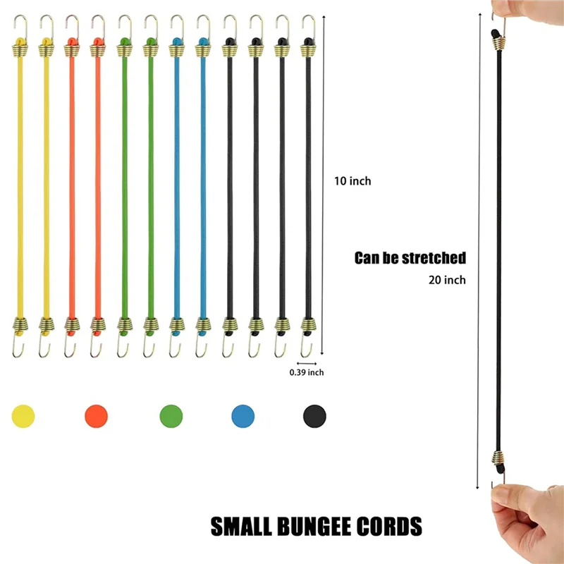 HLZS-후크가 있는 소형 번지 코드 60팩, 야외용 수하물 지붕 랙 걸이용 조절 가능한 고무 탄성 코드