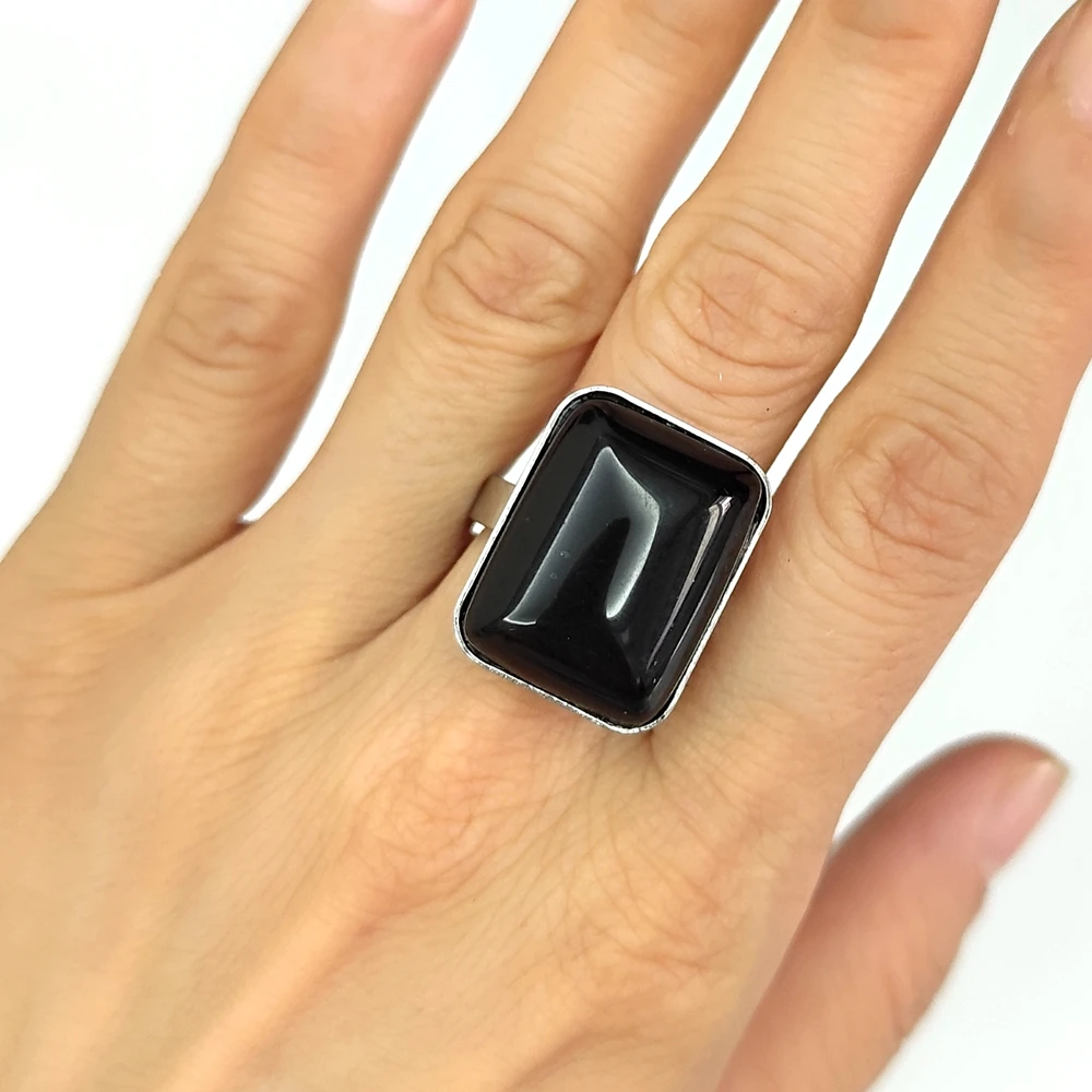 20 Stück/Los Großhandel Gemischte 316L Edelstahl Ringe mit Großen Natursteinen, Ovale und Quadratische Opal-Cabochon-Ringe, Party-Schmuck – Detail 13