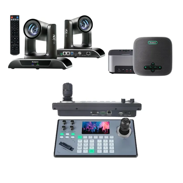 

Live Streaming Video Conference System 12x Optical Zoom AI Auto Tracking PTZ Camera and Joystick Controller with M6B Microphone