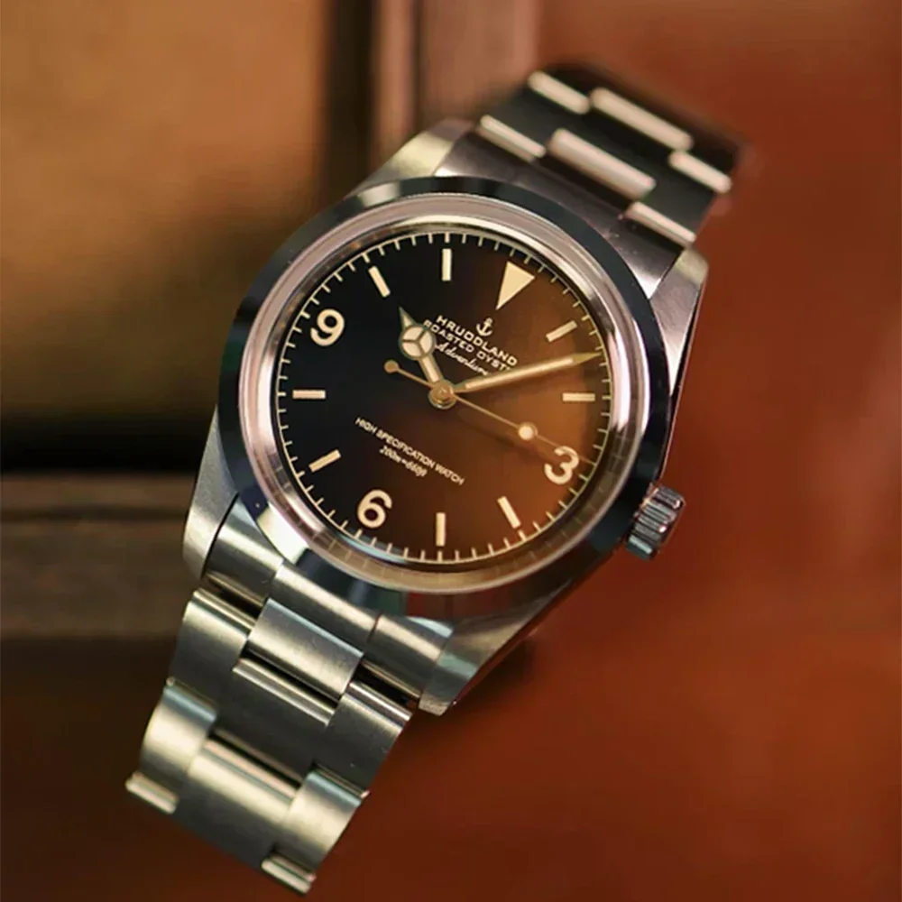 

Часы Hruodland 2025 года, мужские автоматические механические часы F029 NH38, механизм с сапфировым стеклом, ретро, желтый циферблат, BGW-9, светящиеся стрелки