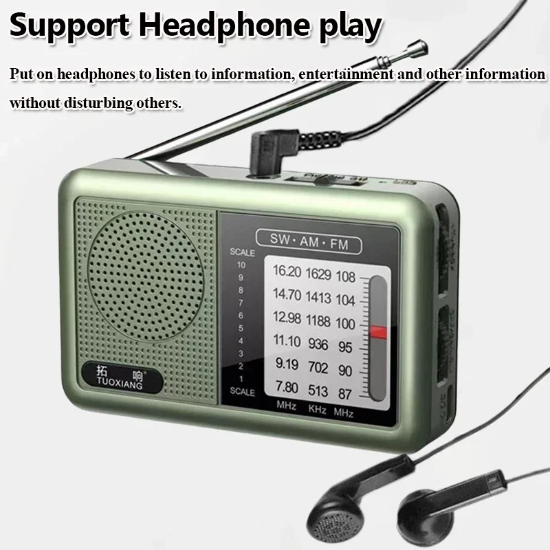 แบบพกพา FM AM SW มินิวิทยุความไวสูงชิป DSP วิทยุในตัว Loud Volume รองรับลําโพง 3.5 มม.หูฟัง Pla