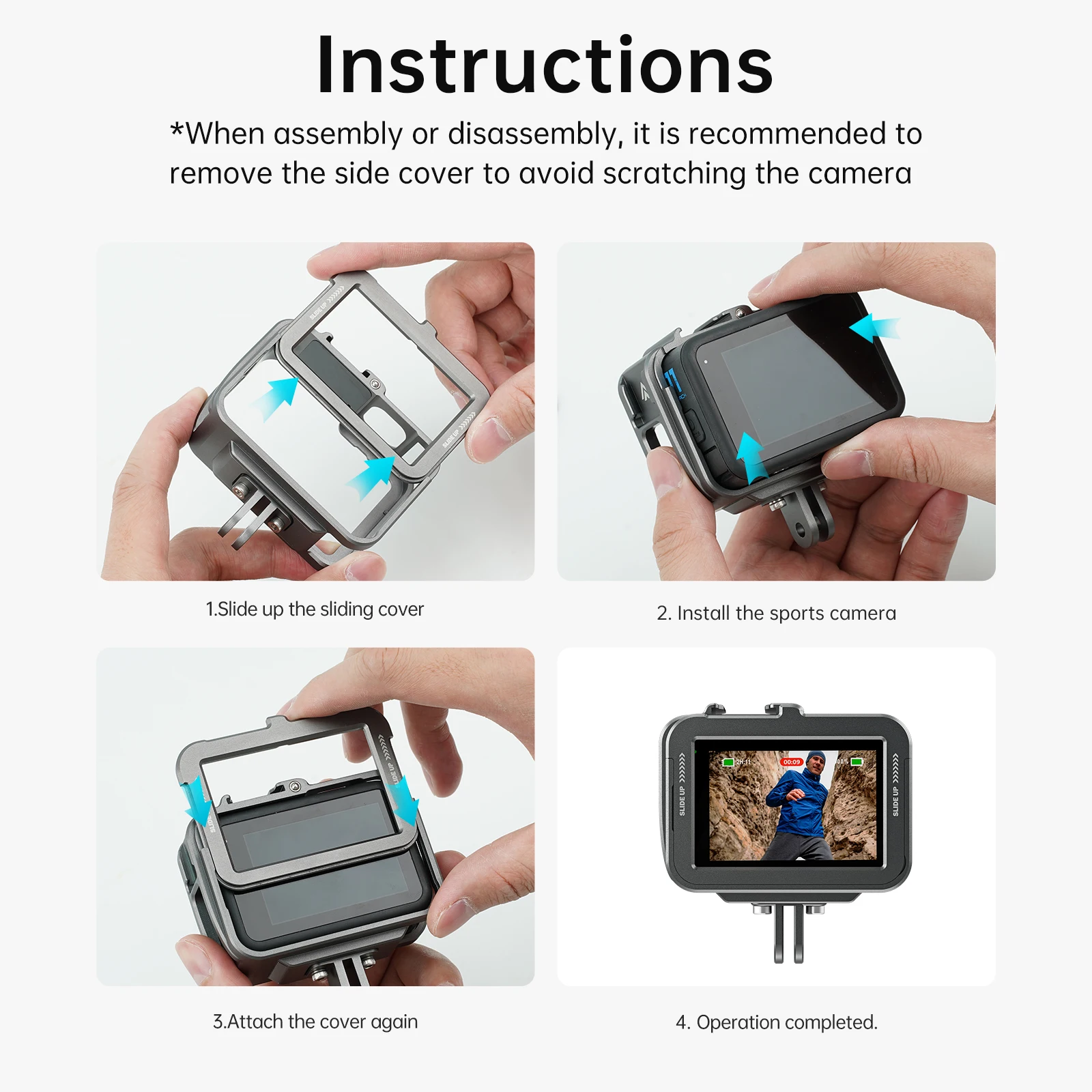 TELESIN Aluminium Alloy Frame Cage Double Clod Shoe With Battery Charging Port Side Clip Cover For GoPro 12 11 10 9 Accessory