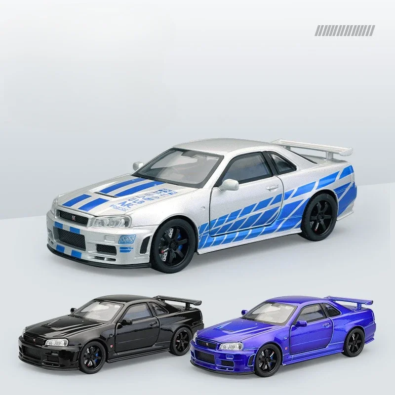 

Модель спортивного автомобиля GTR34 Skyline, масштаб 1/32, Nissan со звуком и искусственной коллекцией, литая искусственная машинка, детская игрушка