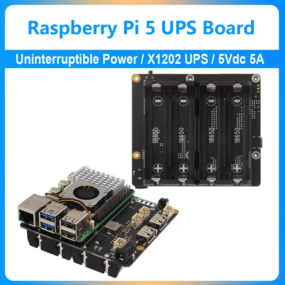 

Плата расширения Raspberry Pi 5 ИБП Источник бесперебойного питания 5 В 5 А USB Type-C X1202 для аккумулятора 18650-Li (НЕ входит входит)