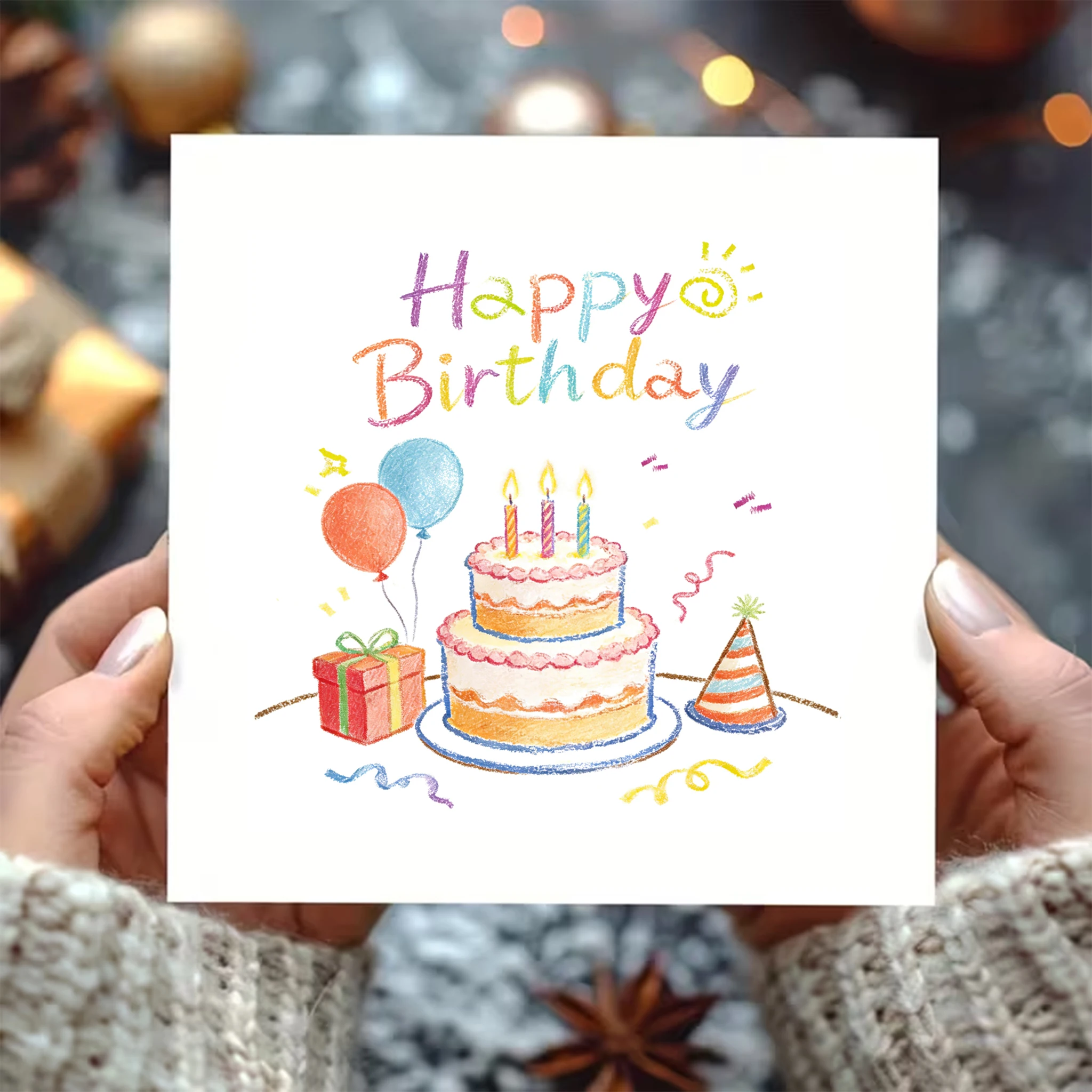 2 Stück (1 Stück Grußkarte + 1 Stück Umschlag), quadratische Grußkarte und Umschlag, weiße Grußkarte, Geburtstagskarte, mit Geburtstagskuchen-Design, speziell zum Ausdruck von Liebe, Geburtstage, Jubiläen, Feiern und Neujahrspartyzen, Umschlägen, Geburtstagskarte, Geburtstagskarte, Geburtstagskarte