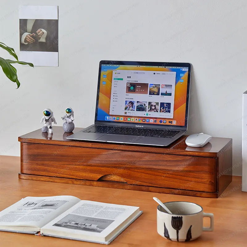 Solid wood computer heightening rack, drawer type large-capacity storage box, multi-functional office dormitory desktop