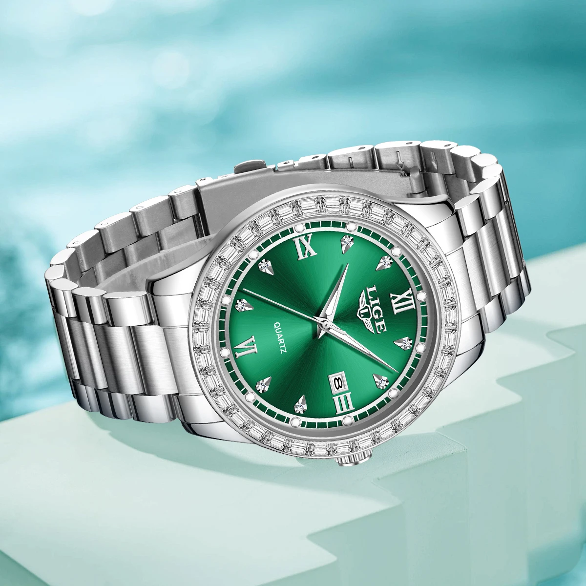 

LIGE мужские часы с водным бриллиантом, роскошные ночные светящиеся календари, кварцевый механизм, 41 мм, синие модные деловые часы из нержавеющей стали для мужчин