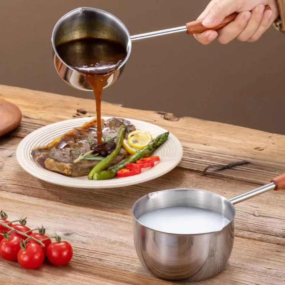 V Shape Diverter Nozzle Oil Pouring Pot 304 Stainless Steel with Scale Milk Pot Hanging Anti-scalding Sauce Pan Baby Food